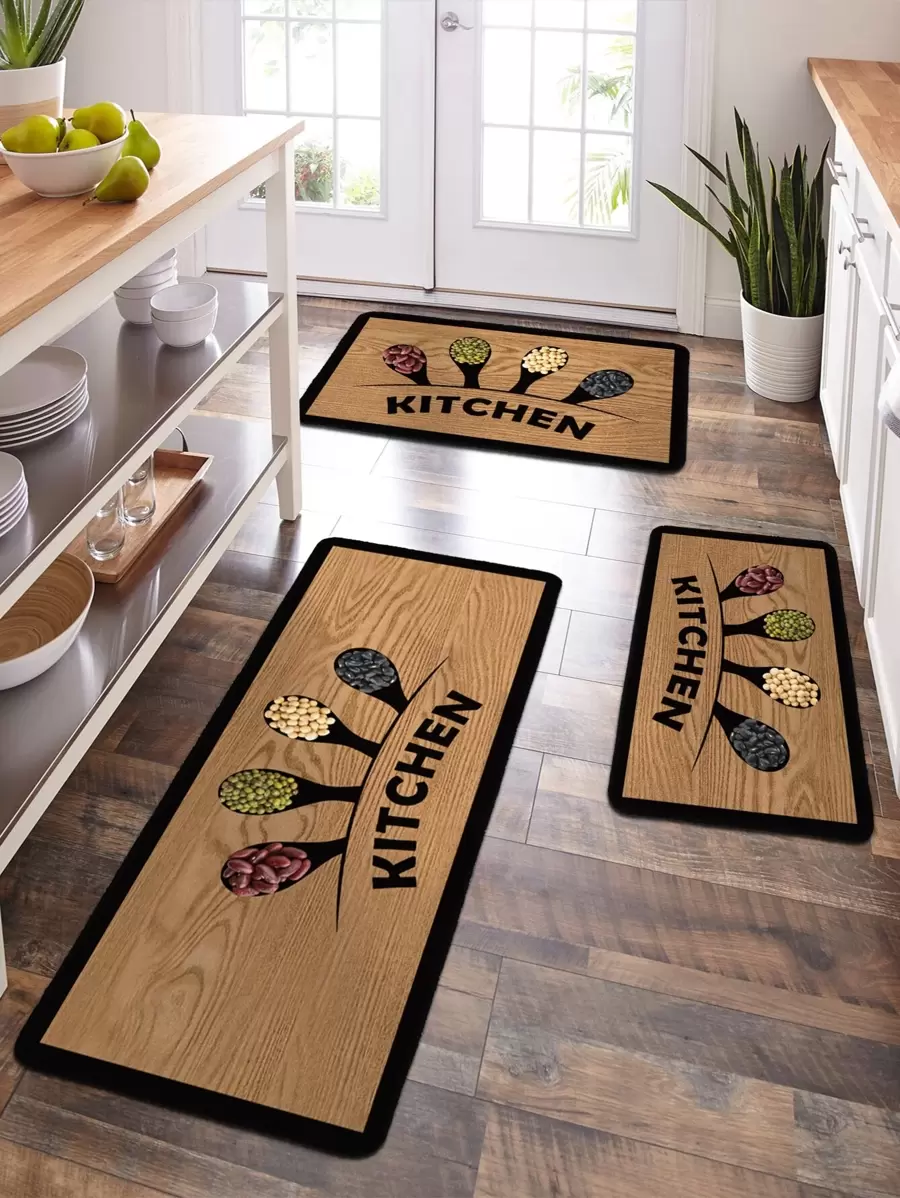 1pc Letter Printed Kitchen Mat With Creative Polyester Fiber Rectangular Non-Slip Durable Indoor Entrance Mat,Kitchen Mat,Outdoor Carpet,For Living Room,Bedroom,Kitchen Decoration ,Room Decor - Multicolor - View 1