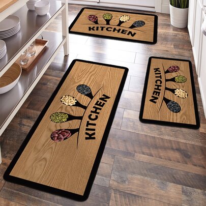 1入組字母印花廚房地墊，創意聚酯纖維長方形防滑耐用室內地墊，廚房地墊，室外地毯，用於客廳，臥室，廚房裝飾，房間裝飾
