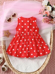 Baby Girl Heart Print Dress - Red - View 2