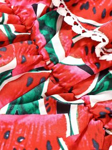 Baby Watermelon Print Ruffle Trim Cami Romper - Red - View 5