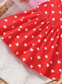 Baby Girl Heart Print Dress - Red - View 3