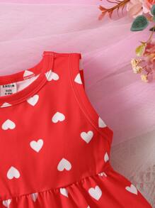 Baby Girl Heart Print Dress - Red - View 4