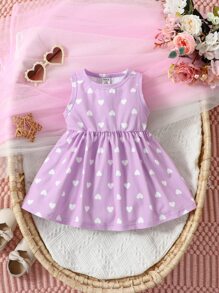Baby Heart Print Dress - Purple - View 1