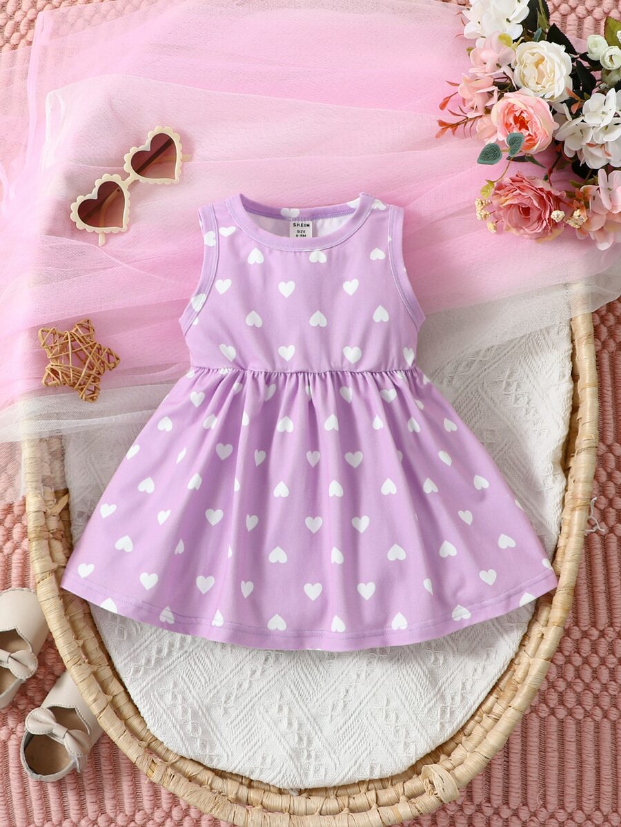 Baby Heart Print Dress - Purple - View 1