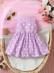Baby Heart Print Dress - Purple - View 2