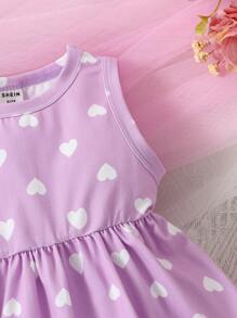 Baby Heart Print Dress - Purple - View 5