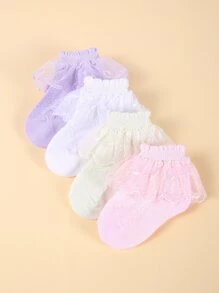 4pairs Baby Lace Decor Socks - Multicolor - View 1