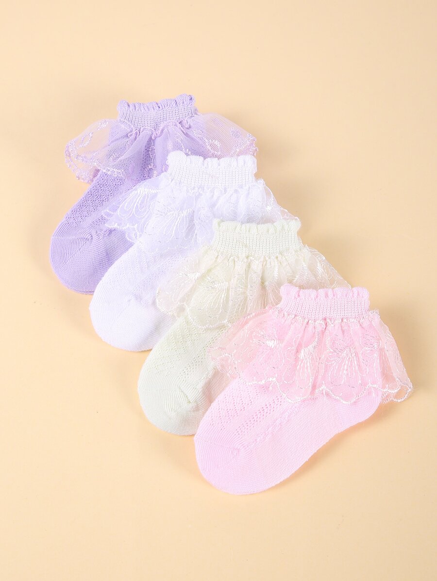 4pairs Baby Lace Decor Socks - Multicolor - View 1
