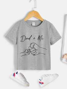 SHEIN Toddler Boys Letter & Figure Graphic Tee - Grey - View 1