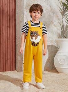 SHEIN Toddler Boys Cartoon Graphic Overall Jumpsuit Without Tee - Yellow - View 4