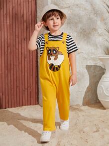 SHEIN Toddler Boys Cartoon Graphic Overall Jumpsuit Without Tee - Yellow - View 5