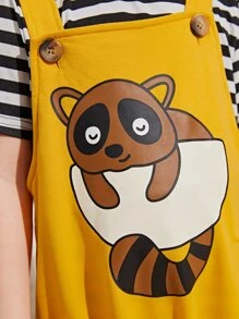 SHEIN Toddler Boys Cartoon Graphic Overall Jumpsuit Without Tee - Yellow - View 6