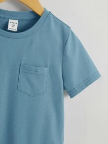 SHEIN Toddler Boys Coconut Tree & Letter Graphic Tee - Dusty Blue - View 3