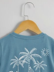 SHEIN Toddler Boys Coconut Tree & Letter Graphic Tee - Dusty Blue - View 4