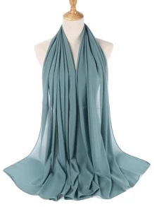 1pc Solid Color Fashionable Textured Chiffon Rectangular Scarf/Hijab - Mint Blue - View 3