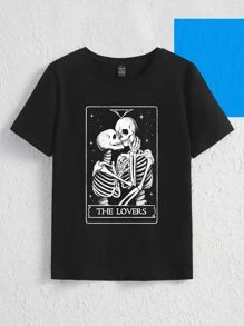 Eduely Áo thun nữ Lá thư Lễ Các Thánh Giải trí - màu đen - Xem 1