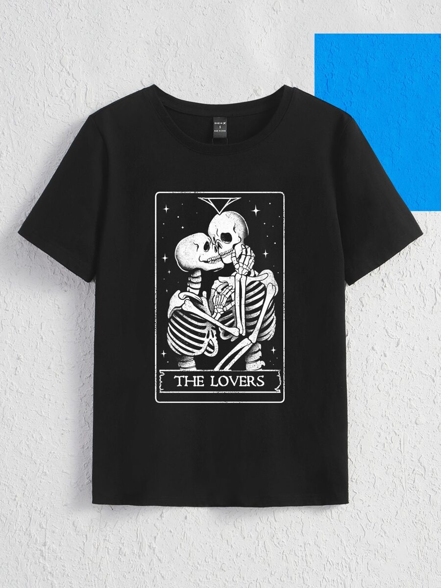 Eduely Áo thun nữ Lá thư Lễ Các Thánh Giải trí - màu đen - Xem 1