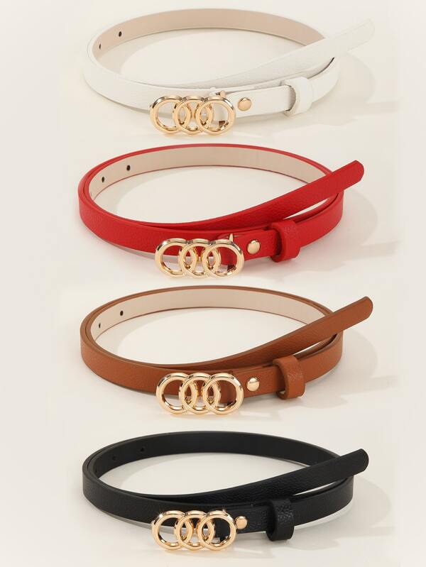 4pcs/Set Women's Simple Gold Tri-Circle Belt Buckle, Suitable For Sweaters, Coats, Dresses, Jeans And Trousers As Daily Use Accessories Summer, School Fall, Autumn, Halloween