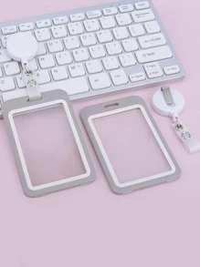 1pc Solid Color Card Holder, Simple Portable Card Holder With Badge Holder For School Student, Office Worker - Grey - View 1