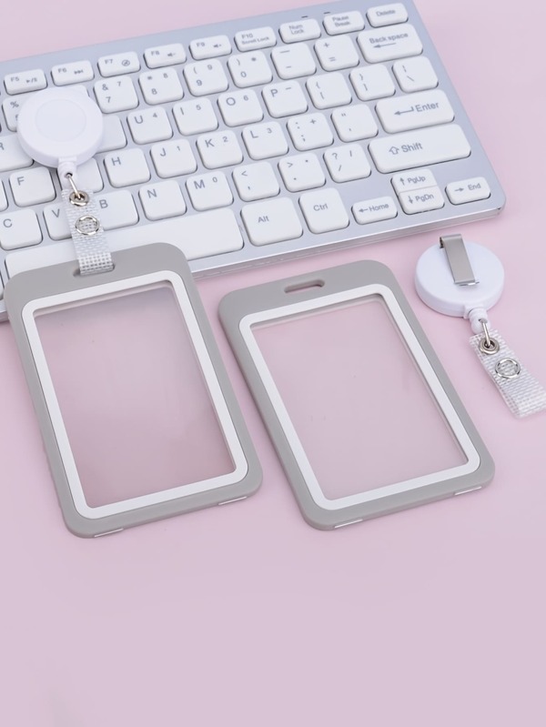 1pc Solid Color Card Holder, Simple Portable Card Holder With Badge