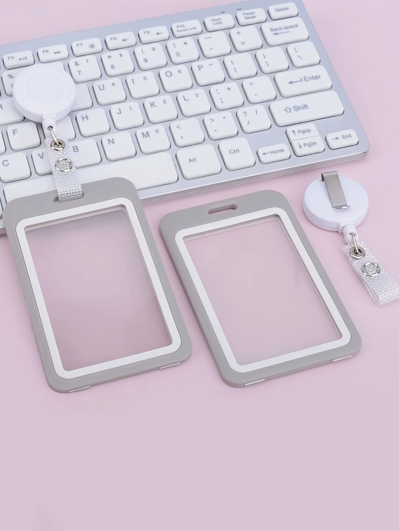 1pc Solid Color Card Holder, Simple Portable Card Holder With Badge Holder For School Student, Office Worker - Grey - View 1