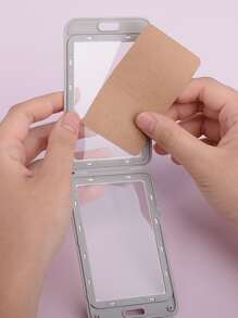 1pc Solid Color Card Holder, Simple Portable Card Holder With Badge Holder For School Student, Office Worker - Grey - View 2