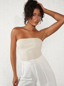 SHEIN BASICS Chất rắn Đồ đan Ribbed Ống ngọn - Màu be - Xem 5