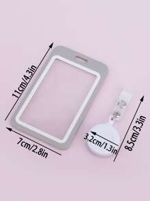 1pc Solid Color Card Holder, Simple Portable Card Holder With Badge Holder For School Student, Office Worker - Grey - View 3