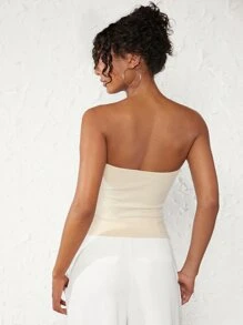 SHEIN BASICS Chất rắn Đồ đan Ribbed Ống ngọn - Màu be - Xem 2