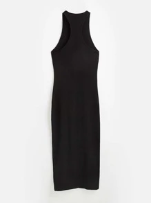 SHEIN BASICS 素色繞頸工字緊身連衣裙 - 黑色 - 查看 8