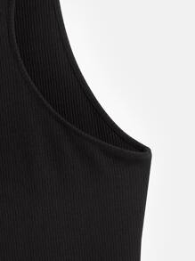 SHEIN BASICS 素色繞頸工字緊身連衣裙 - 黑色 - 查看 9