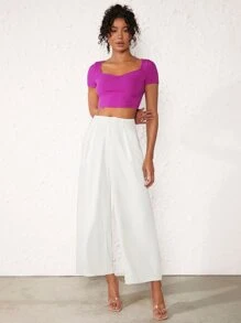 SHEIN BASICS Sweetheart Neck Crop Tee - Hot Pink - View 3