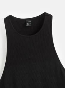 SHEIN BASICS 素色繞頸工字緊身連衣裙 - 黑色 - 查看 10