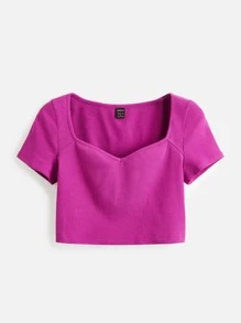 SHEIN BASICS Sweetheart Neck Crop Tee - Hot Pink - View 7