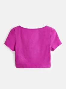 SHEIN BASICS Sweetheart Neck Crop Tee - Hot Pink - View 8