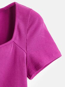 SHEIN BASICS Sweetheart Neck Crop Tee - Hot Pink - View 10