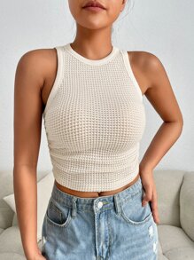 SHEIN EZwear Áo khoác và áo lót dành cho xe tăng nữ Xù màu trơn Giải trí - Màu be - Xem 1