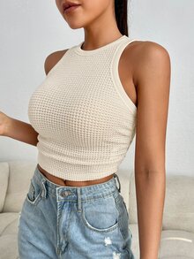 SHEIN EZwear Áo khoác và áo lót dành cho xe tăng nữ Xù màu trơn Giải trí - Màu be - Xem 4