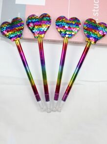 1peça Caneta rollerball em gel lantejoula decoração de coração cor gradiente gel simples portátil para escola estudante - Multicolorido - Ver 2