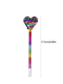 1peça Caneta rollerball em gel lantejoula decoração de coração cor gradiente gel simples portátil para escola estudante - Multicolorido - Ver 3
