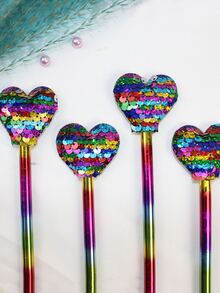 1peça Caneta rollerball em gel lantejoula decoração de coração cor gradiente gel simples portátil para escola estudante - Multicolorido - Ver 4