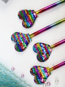 1peça Caneta rollerball em gel lantejoula decoração de coração cor gradiente gel simples portátil para escola estudante - Multicolorido - Ver 5