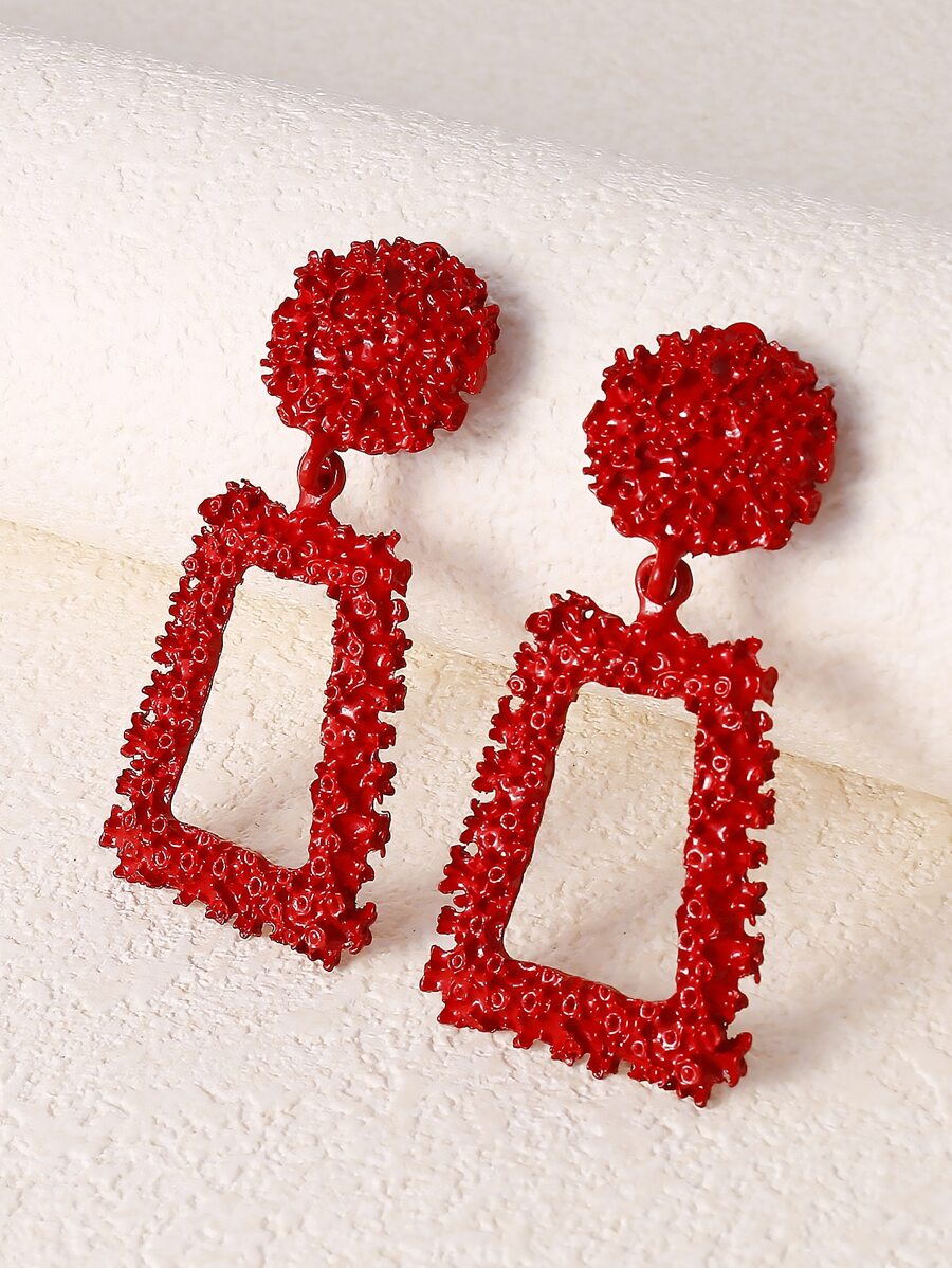 1 Đôi Vintage Phong Cách Âu Mỹ Hợp Kim Giọt Nước Họa Tiết Phóng Đại Bông Tai Hình Học Dành Cho Phụ Nữ Hàng Ngày - Đỏ - Xem 1