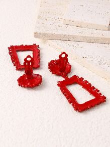 1 Đôi Vintage Phong Cách Âu Mỹ Hợp Kim Giọt Nước Họa Tiết Phóng Đại Bông Tai Hình Học Dành Cho Phụ Nữ Hàng Ngày - Đỏ - Xem 2