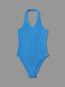 SHEIN BASICS 純色露背無袖連體衣 - 藍色 - 查看 3