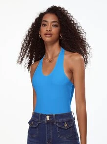 SHEIN BASICS 純色露背無袖連體衣 - 藍色 - 查看 7