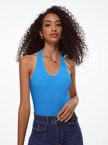 SHEIN BASICS 純色露背無袖連體衣 - 藍色 - 查看 8