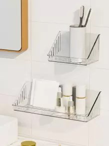 1pc PET Storage Rack, Minimalist Clear Wall Mounted Storage Rack For Bathroom Bathroom - Clear - View 1