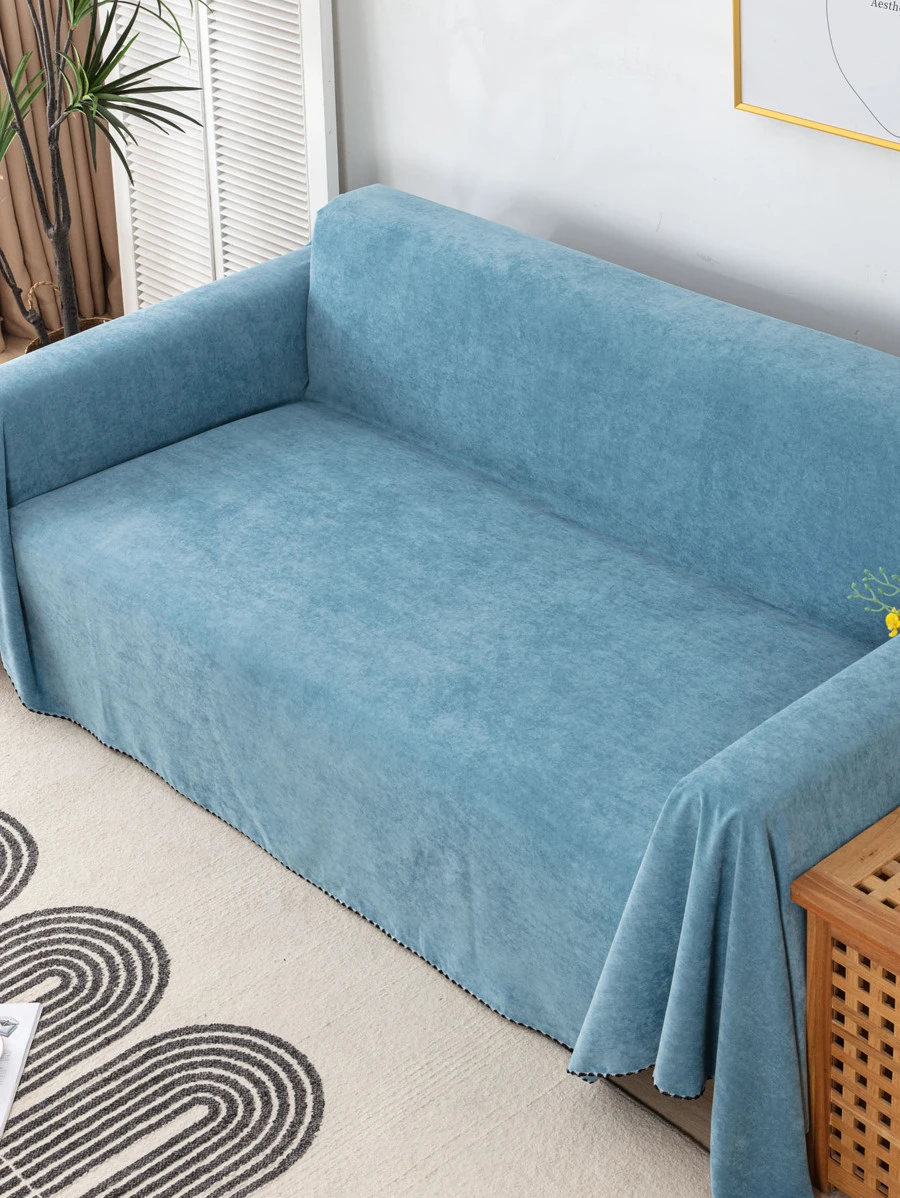 1pc Solid Color Sofa Towel, Minimalist Polyester Waterproof Sofa Cover Blanket For Living Room - Baby Blue - View 1