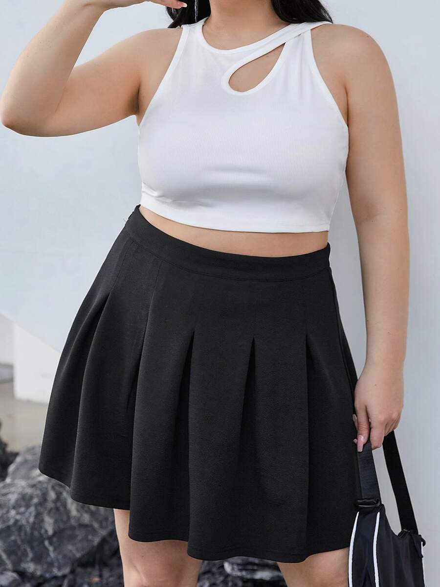 SHEIN Qutie Plus High Waist Pleated Skirt - Black - View 1